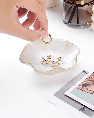 Image of 2PCS Lotus Leaf Shape Ring Holder Dish, Small Key Bowl, Ceramic Trinket Tray Jewelry Dish Organizing Necklace Earrings for Mom Friend Sister, All Jewelries Are NOT Included.White+Light Green.