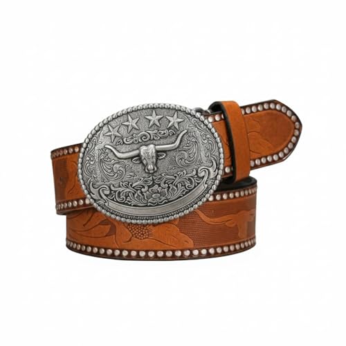 Ceinture western réglable pour jeans, boucle Longhorn et cuir PU clouté contre les looks ternes