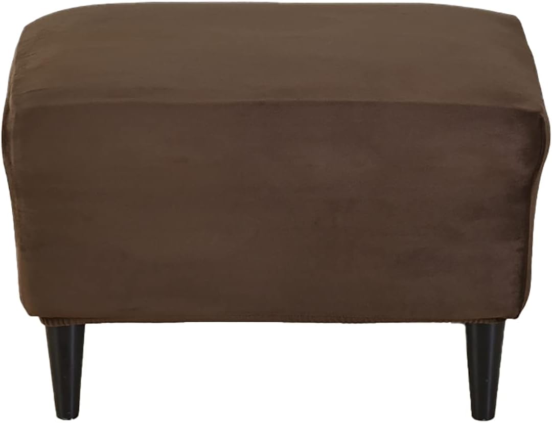 YOPOIY Velvet Ottoman Cover Stretch Rectangle Ottoman Slipcover with Elastic Bottom Footstool Slipcover Soft Furniture Protector for Living Room -Brown-one Size