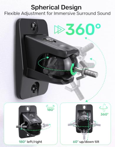Image of Surround Sound Rear Speaker Wall Mount, Ceiling Mount Bracket for Universal Satellite, fits Thread Hole with 1 /4 inch- 20, 5mm & 4mm Thread, Works with Roku, Samsung q990D, Holds up to 11 lbs