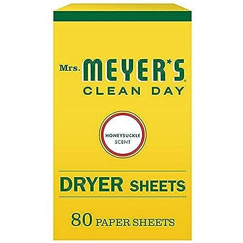 MRS. MEYERS CLEAN DAY Dryer Sheets Fabric Softener Reduces Static Infused with Essential Oils Honeysuckle 80 Count