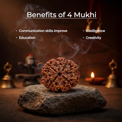 Image of Divine Hindu Original 4 Mukhi (Four Face) Indonesia Rudraksha | Chaar Mukhi Rudraksh Bead for Meditation, Protection & Spiritual Growth | Natural Rudraksha for Men & Women | Prayer Bead for Success