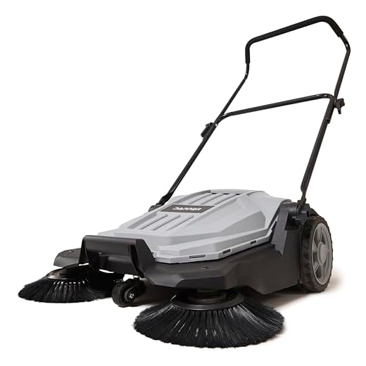 Dapper Supply Walk-Behind Outdoor Hand Push Floor Sweeper - 5.25 Gallon Capacity - 25.5" Sweeping Width - Sweeps up to 27,900 ft/Hour, Grey