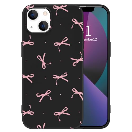 Coque silicone liquide iPhone 14 contre les rayures avec nœud élégant