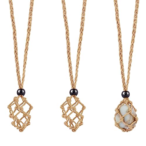 WEWAYSMILE 2 Pezzi Collana Porta Pietre Vuota, Collana in Macrame con Cordino di Cotone Cerato Intrecciato, Collana con Pendente in Pietra Regolabile per Donne e Uomini, 76 cm (Cachi Scuro)