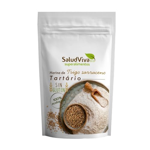 Harina de trigo sarraceno tartario ecológica 250 g SaludViva | Sin gluten, alto contenido en fibra | Molida en piedra, sabor intenso ligeramente amargo | Ideal para panes y repostería saludable