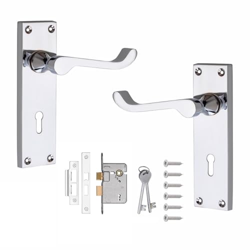 Golden Grace Victorian Scroll Lever Lock Door Handles with 3 Lever Lock Set 2.5 in Silver Polished Chrome Finish Classic Interior Doors Hardware