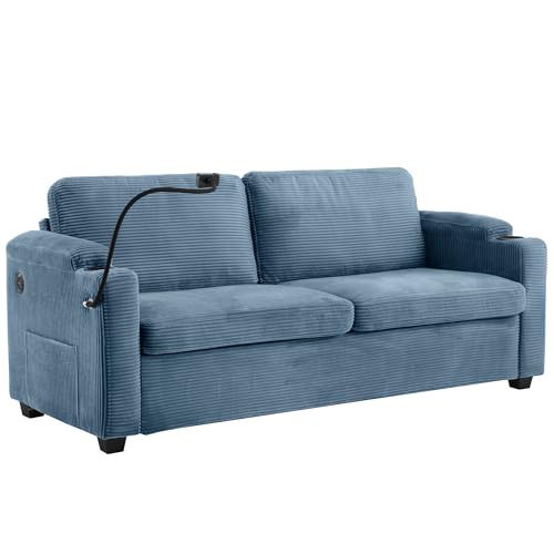 Image of ERYE 72-Inch 2 Seat Sofa Couches W /Foldable Full Size Memory Mattress Sleeper Bed, Functional Convertible Loveseat Sofa Striped Corduroy Upholstered Couch for Home Apartment