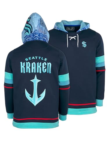 FE NHL Unisex-Adult Seattle Kraken Lace-Up Hoodie Unisex Hockey Seattle Kraken Sweatshirt NHL Officially Licensed Recycled Fabrics Navy X-Large
