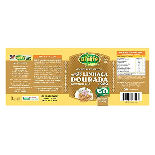 Óleo de Semente de Linhaça Dourada 1200mg 60 cápsulas Unilife