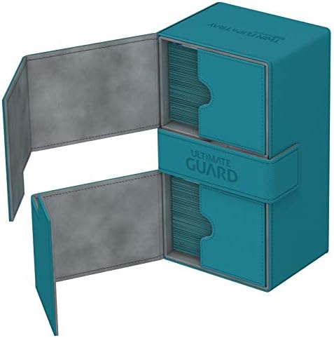 Ultimate Guard Flip 'n' Tray 200+, Deck Case for 200 Double-Sleeved TCG Cards +Dice Tray, Petrol/Grey, Independent Magnetic Closure& Microfiber Lining