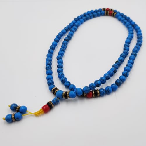 MIACIA Prayer Beads Necklace Tibetan Buddhism Meditation 108 Prayer Beads Tibetan Blue Turquoise Buddhist Deads Rosary beads (8mm- M)