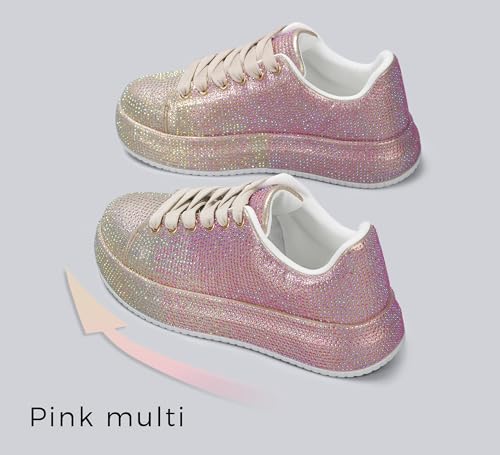 Image of LUCKY STEP Rhinestone Sneakers for Women Platform Sparkly Glitter Bling Tennis Shoes Fashion Bedazzled Wedding Bridal Party Walking Sneakers