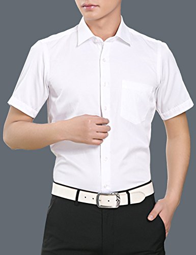 X&F Men's Lapel Short Sleeve Slim Fit Dress Shirt Office Business Shirts2