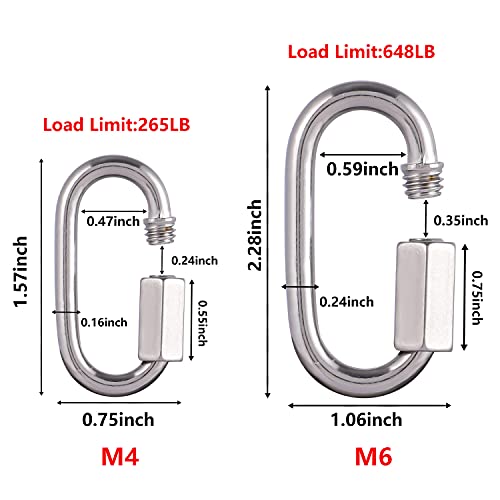Delswin Heavy Duty Carabiner Quick Link - 12 Pack 5/32" Stainless Steel Chain Link Anti-Rust Quick Links For Bird Toys,Key Ring,Backpack,Chandelier,String Light,Kids Swing,Capacity 400Lb(M4 12Pack) #TOP2