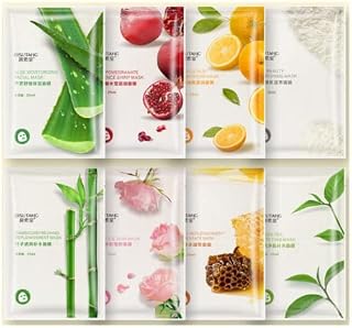 Organic Face Mask,Collagen Face Mask Sheet,Fruit Extracted Beauty Face Mask Multipack,Skincare Facial Mask Sheets,Facial Mask facial,Moisturizing Facial Mask,Skin Repair Mask.8 Sheets.