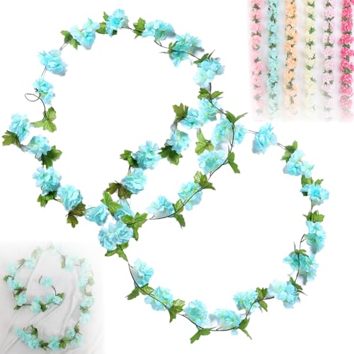2 Stück Künstliche Deko, Blumengirlande Deko, Kirschblütengirlande, Blumen Girlande, Künstliche Blumengirlande, Party Hochzeit, Kirschblüten (Stil 3 Blau 460MM)