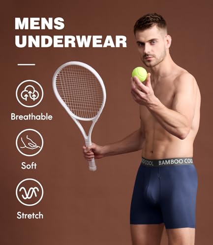 Image of BAMBOO COOL Men's Ultra ComfortSoft Underwear, Moisture Wicking & Breathable No Ride Up Boxer Briefs with Fly, Multipack