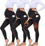Hi Clasmix Buttery Soft Fleece Lined Maternity Leggings with Pockets-Winter Non-See-Through Workout Pregnancy Yoga Pants(3 Pack Fleece Lined Black,Large)