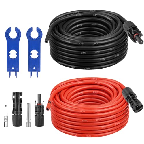 XRDS -RF Solar Extension Cable 8AWG, 50FT Red & Black Solar Panel Wire with Solar Connectors, PV Wire with Disconnect Wrenches & Extra Male/Female Connectors for RV, Camper, Inverter, Off-Grid System