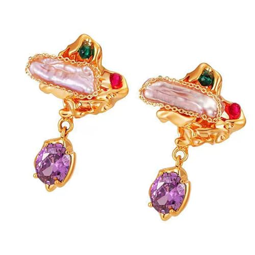 Pendientes de perlas antialérgicos y cómodos con cristales estilo retro
