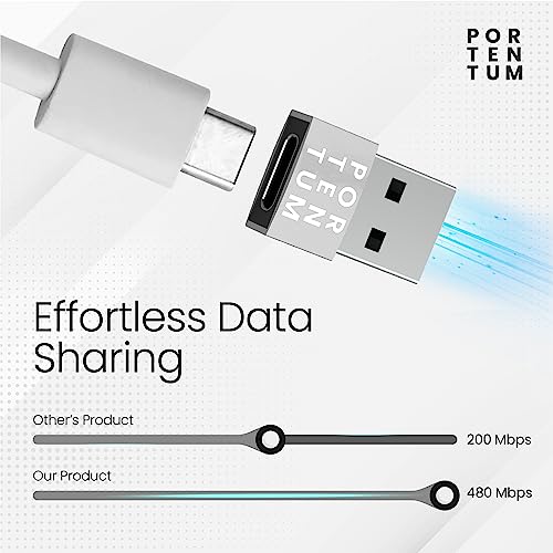 Miniatura 7 de Portentum Adaptador Usb C Hembra A Usb A Macho 2.0 Velocidad 480 Mb Cuerpo Premium Zinc Con Alta Resistencia Al Calor - Adaptador Usb A Tipo C De Solo 4 Gramos