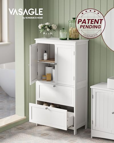 Image of VASAGLE Floor Storage Cabinet, Freestanding Unit, 2 Drawers, 2 Doors | Adjustable Shelf, 11.8 x 23.6 x 43.3 Inches, Bathroom, White, UBBC551P31