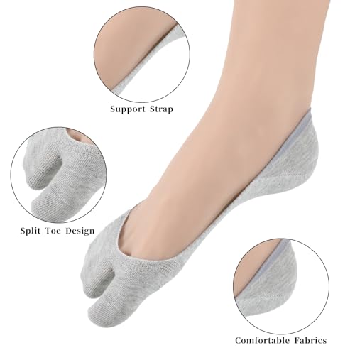 Qulkws 4 Pairs Cotton Tabi Sock Flip Flop Socks Unisex Split Toe Tabi Split Toe Socks Low Cut Splits Toes Cotton No Show Sock for Flip Flop Geta Sneaker Loafer Boat Shoes Flats