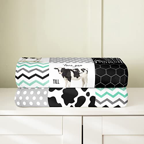 Cow Print Bed Blanket Throw 50X60,Rustic Highland Cow Flannel Blanket For Cowboy Cowgirl,Black White Blue Honeycomb Plaid Geometric Stripes Plush Blanket,Cartoon Farmhouse Animals Fleece Blanket #TOP3