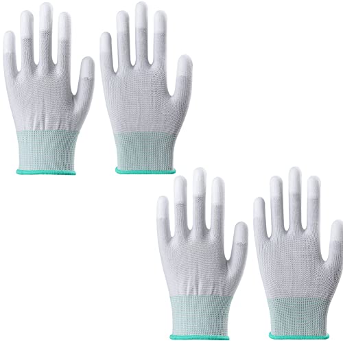 nanaxagly 2 Pair Anti Static Antiskid Glove PU Coated Fingertip Non-slip Durable Breathable Wearable Gloves Home Gardening Cleaning Tool for Women Men, Youth (M green)