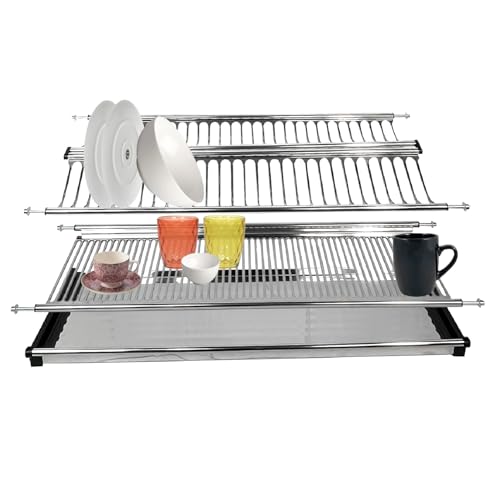 Crisalide® - Escurreplatos plegable de acero inoxidable AISI 304 con bandeja recogegotas, fijación lateral para armario - Ideal para sustitución de escurreplatos empotrado, 3 tamaños (76 cm)