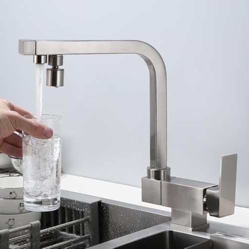 Robinet de Cuisine brossé 3 Voies en Laiton Massif Durable