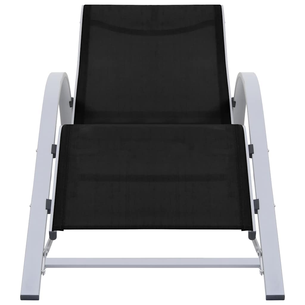 Leżak ogrodowy, 2 szt., ze stołem, aluminium, czarny, regulowany, ergonomiczny, odporny na warunki atmosferyczne, na balkon, taras, do wypoczynku