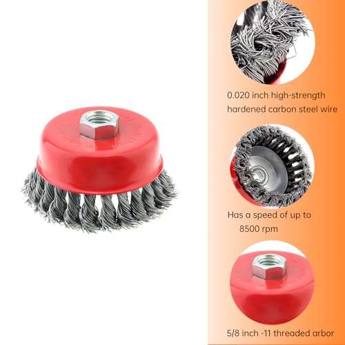 Image of Chglmposs 3 Pack 4 Inch Wire Wheel for Angle Grinder, 5 /8 inch-11 Threaded Arbor, 0.02 inch Carbon Steel Twist Knotted Wire Brush Set for 4-1 /2 Angle Grinder, Rust Removal, Paint Stripping