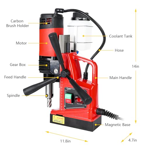 JustSmart Magnetic Drill Press, 1300W 1.6" Boring Diameter, 810 RPM Portable Mag Drill Press with 11Pcs Drill Bits, 2922lbf Electric Drilling Machine for Metal Surface, Industrial, Home Improvement