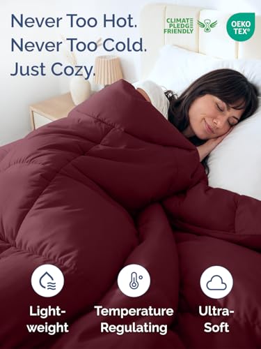 Image of Full Size, Burgundy Alternative Down Comforter - Warm, Lightweight & Breathable Hotel Quality Bedding Set for Men, Women, Kids & Teens - All Season Oversized Cooling Microfiber Duvet Insert Comforter