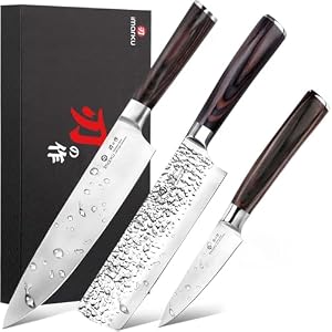imarku 3 Pieces Knife set, Japanese HC Stainless Steel Kitchen Knife Set, Professional Chef Knife Set With Ergonomic Pakkawood Handle, Ultra Sharp Knives Set for Kitchen & Home Cooking, Best