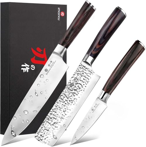 imarku 3 Pieces Knife set, Japanese HC Stainless Steel Kitchen Knife Set, Professional Chef Knife Set With Ergonomic Pakkawood Handle, Ultra Sharp Knives Set for Kitchen & Home Cooking, Gifts Box