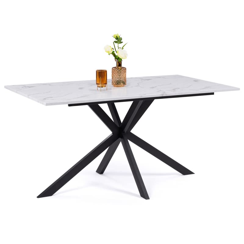 IDMarket - Table à Manger Rectangle Alaska 8 Personnes Effet marbre Blanc et Pied araignée métal 160 cm