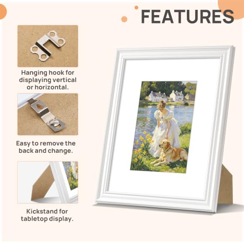 Image of upsimples 8x10 Picture Frame, Vintage Frames Decor, 1Pack White | Fit 5x7 and 8 x 10 Photo, Wall or Tabletop Display, Antique-style Decoration, Rustic Farmhouse Decor, For Weddings