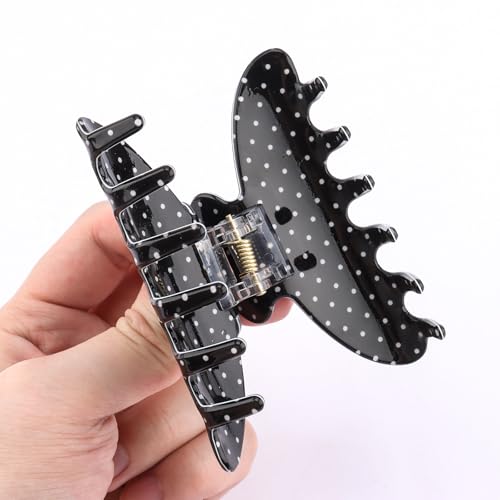 2 Pack de Pinzas de Garra con Lunares para Mujer, Pinzas Antideslizantes de Tamaño Medio, Plástico, para Cabello Grueso, Blanco y Negro con Lunares, Accesorios para el Cabello miniatura 6