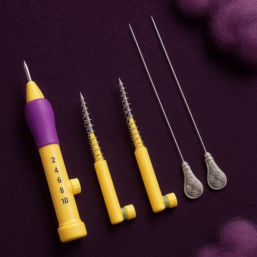 Image of SD Decor Embroidery Kit for Beginners - Complete Punch Needle Set for Embroidery with 3 Needle Sizes, Ergonomic Pen, Adjustable Depths & Threader (Yellow)