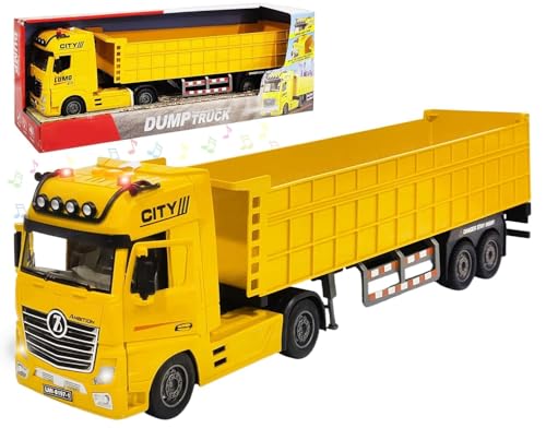 Image of Big Size Long Dumper Toy - Friction Powered Construction Vehicle with Light & Sound for Children, Heavy Duty Truck Toy (Dump Truck)