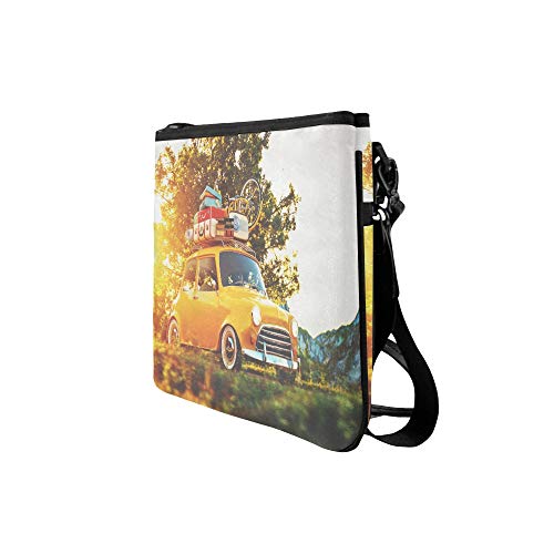 Cute Little Retro Car With Suitcases And Bicycle O Pattern Custom High-Grade Nylon Slim Clutch Bag Cross-Body Bag Shoulder Bag #TOP3