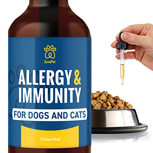 Dog Allergy Relief Drops for Dogs and Cats with Alaskan Salmon Oil. Allergy Immunity for Dogs & Cat Allergy Relief. Seasonal Allergy Support for Dogs - Dog Anti Itch + Digestive Probiotics for Dogs