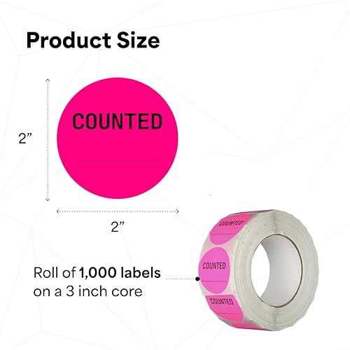 Image of TapeCase INVLBL-024 Counted Inventory Label, Circular Adhesive Label, Pink, 2 in, 1000 Labels Per Roll, 1 Roll
