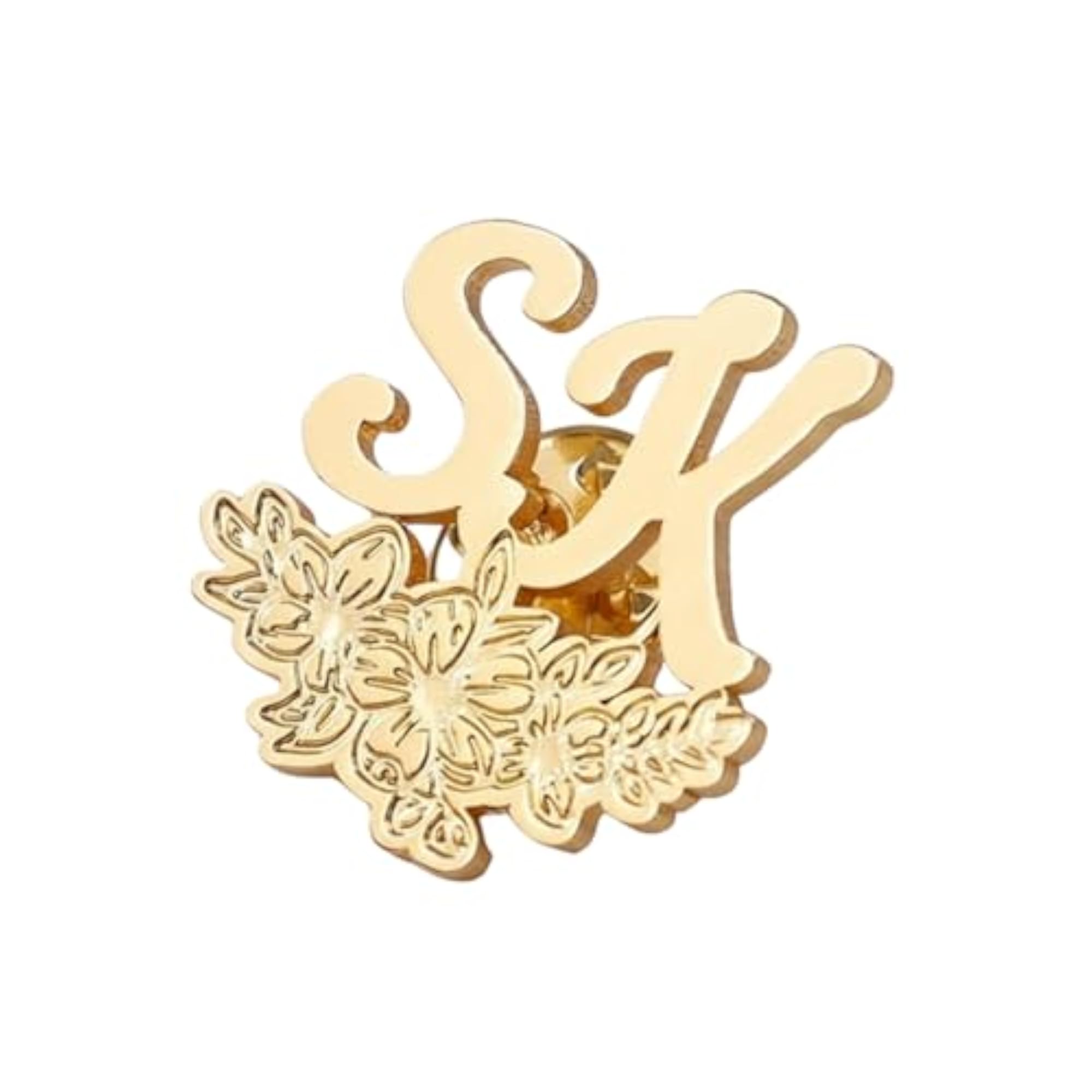 Personalized Initials Name Brooch with Floral Design