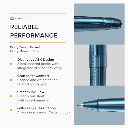 Image of Cross ATX Luxury Sandblasted Dark Blue Rollerball Pen Featuring Polished Dark Blue PVD Trim - Medium Point, Smooth Writing, Premium Gift Box