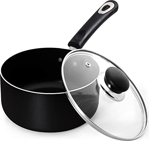 Utopia Kitchen 1 Quart Nonstick Saucepan with Glass Lid - Multipurpose Use for Home Kitchen or Restaurant (Black)