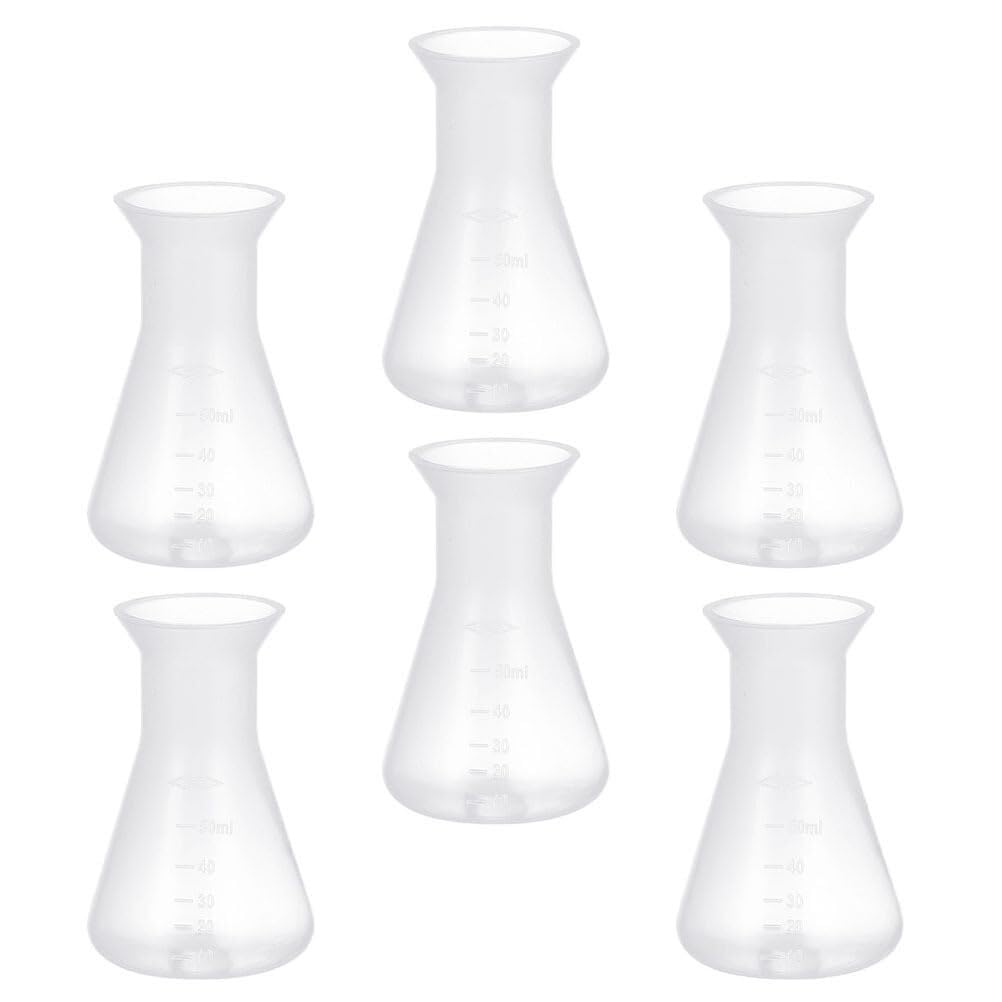 Set de Matraces Erlenmeyer - 6 Piezas Matraces Cónicos de Plástico para Experimentos de Laboratorio con Graduaciones Precisas